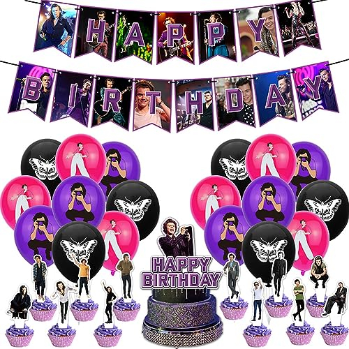 33 Pcs Harry Styles Birthday Decorations Balloons, Harry Styles Party Decorations, Harry Styles Party Supplies Set with Happy Birthday Banners Cake Topper Balloons Decorations for Children and Adults