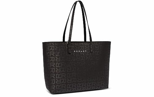 Replay Damen Tote Bag Tasche Shopper aus Kunstleder, Black + Brown Cocoa 1569 (Schwarz), Onesize