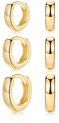 CERSLIMO Creolen Gold, Ohrringe Sterling Silber & Vergoldet Creolen Set (10mm/12mm/14mm) Breite 3mm Klein Schmuck Geschenke für Damen Mädchen Herren