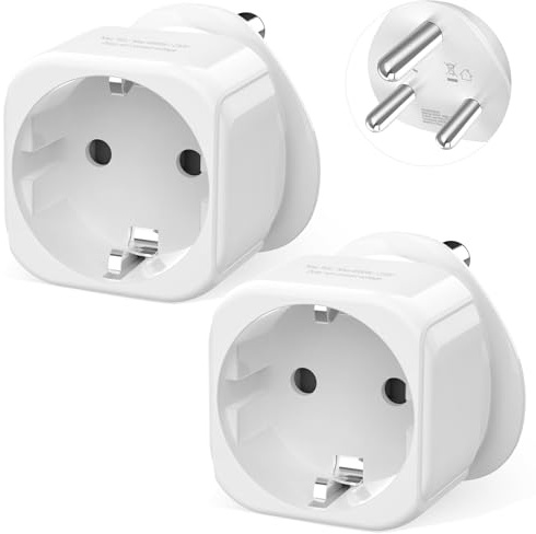 Set di 2 adattatori da viaggio per Sudafrica, tipo M, da EU a SA (max 4000 W/16 A), spina da viaggio universale per Sudafrica, Namibia, Botswana, Lesotho, Eswatini, Sri Lanka e Ghana, bianco