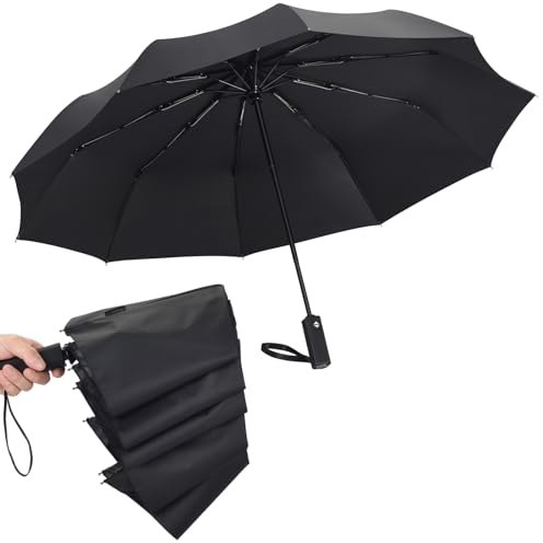 FATONESA UPF 50+ Protección UV Viaje Plegable Paraguas, Auto Abrir Cerrar Sol Lluvia Resistente al Viento Compacto 10 Costillas Fuerte Paraguas Portátil, S