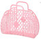 Jorzer Korb mit Griff Einkaufskorb Plastik Jelly Bag Retro Girl Jelly Beach Bag Rosa Rechteckig für Geschenk Spielzeug Aufbewahrung Hellrosa