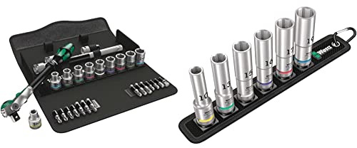 Wera 8100 SC 6 Zyklop Speed 1/2 Multifunction Ratchet & Socket Set, Metric, 28pc, 05004076001 & Belt C Deep 1 Socket Set of 6 Metric 1/2in Drive