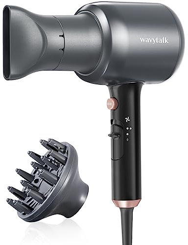 Wavytalk Secador de pelo Profesional Gris Iónico, Potencia 2200W, secador de pelo con Difusor y Concentrador, 3 Temperaturas, 2 Velocidades