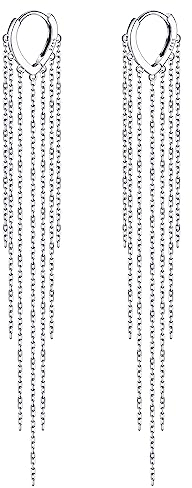 KRFY Orecchini Cerchio per Donna Ragazze in Argento 925 Orecchini a Catena Orecchini Pendenti Huggie Orecchini Placcati Oro Argento Moda Infilatore Lungo Pendente Catena Orecchino Cerchio per Donna
