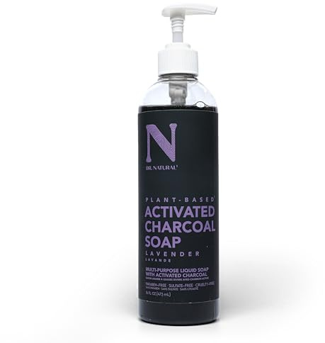 Dr. Natural Activated Charcoal Liquid Soap - Anti Acne and Blemishes - Deep Cleansing Body Wash - Gentle Body Soap for Clear Skin - Lavender - 473 ml
