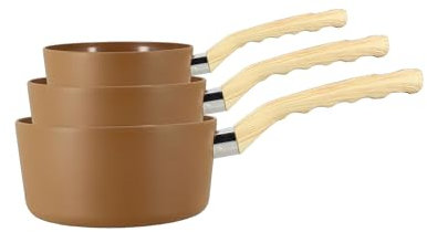MENASTYL - Set de 3 casseroles Colorama noisette - Casserole 16/18 et 20 cm - En aluminium - Revêtement antiadhésif en céramique - Tous feux dont induction