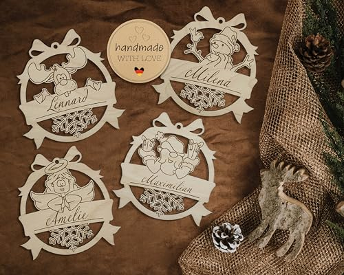 Birdart Box® Personalisierte Weihnachtskugel – Hochwertige Christbaumkugeln aus Holz, Weihnachtsbaumkugeln mit Namen einzigartiges Geschenk (9cm)