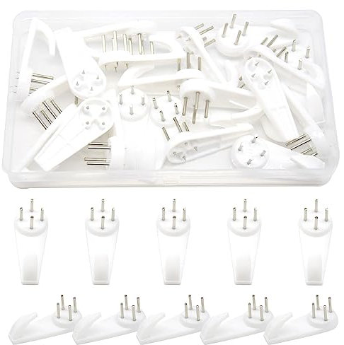 Yosawo 20 Pieces Plastic Hardwall Hanger Hooks for Hanging Pictures, Clocks, Photo Frames, Mirrors (50MM/SL)