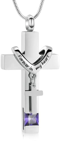 Für immer in meinem Herzen Birthstone personalisierte Doppelkreuz Urne Anhänger Kremation Schmuck für Asche Kreuz Asche Keepsake