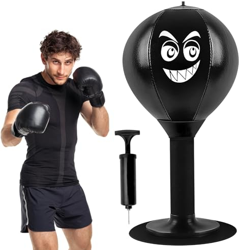 Punchingball Tisch, Funpunch Rage Bag Schreibtischboxsack Tool Mini boxsack Boxing Gadgets Desktop-Boxsack Stress Buster mit Saugnapf Strapazierfähiger Ball zum Stressabbau (Schwarz)