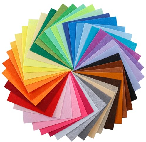 Taknews 40 Farben Filzstoff Bastelfilz 10X10CM Filz zum Basteln Filzplatten Vliesstoff Meterware zum Nähen Handwerk DIY Projekte Patchwork,1mm Filzbögen Filzset Bunt