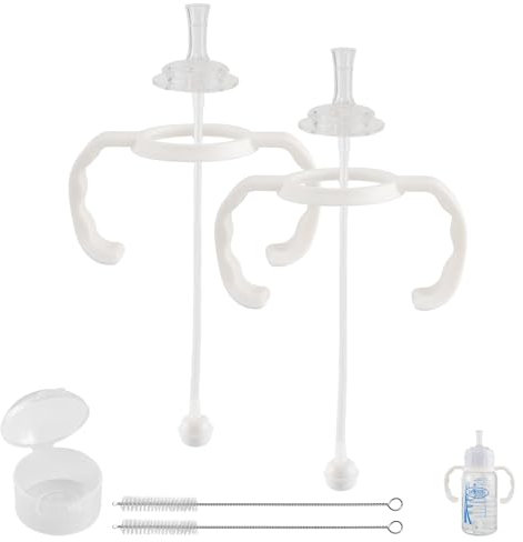 Straw Cup Conversion Kit for Dr Browns Narrow and Narrow Glass Baby Bottles, Spill-Proof Transition Kit with Silicone Straw Nipple, Weighted Straw, Handle, 2 Pack, 6m+