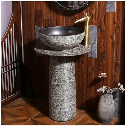ZTGL Design Peinte à la Main Rond Vasque sur Pied Salle De Bain, Lavabo Colonne en Céramique, Lavabo Rétro Vasque Meuble Lave Mains pour Intérieur/Exterieur,B