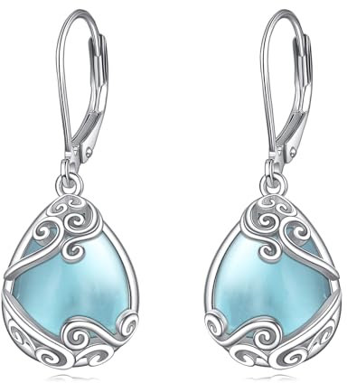 Aquamarin Ohrringe für Damen Ohrhänger Aquamarin 925 Sterling Silber Filigran Aquamarin Tropfen Ohrringe Leverback Schmuck Geschenke