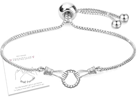 KENIY Hand In Hand Freundschaftsarmbänder Armband Silber 925 für Damen Friendship Bracelet mit Geschenkkarte Handgefertigtes Freundschaftsarmband Geschenke für Frauen Silber, Gold, Roségold 9 Zoll