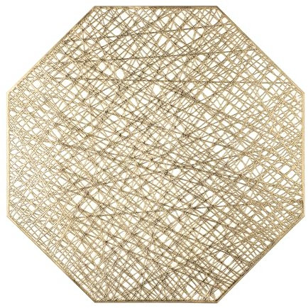 fanquare Tovagliette Metalliche Dorate Set di 6 38.5cm Tovagliette Scavate Resistenti al Calore Tappetini da Tavolo Ottagonali dalle Linee Moderne per Cucina Sala da Pranzo