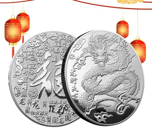 Cyhamse Pièce de dragon chinoise porte-bonheur,Pièce porte-bonheur du signe du zodiaque chinois 2024 - Souvenir de pièce de monnaie en métal en relief à collectionner cadeau de décoration du nouvel an
