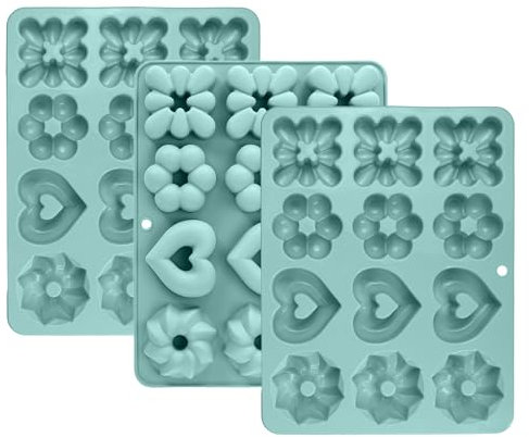 TOKSEO 3 Stück Große Silikon Muffinform für 12 Muffins, 4 Verschiedene Formen Silikonformen Backen, Antihaft Wiederverwendbare Silikon Donut Form, Mini Gugelhupfform