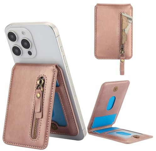 Ysnzaq per Magsafe Wallet Portafoglio PU in Pelle per iPhone 16/15/14/13/12 Pro/Max/Plus, Magnetico Portafoglio Porta Carte Supporto Adjustable per iPhone 16/15/14/13/12 Pro/Max.ZYC Rose Gold