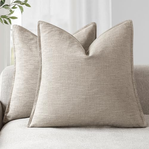 Foindtower 2er Set Kissenbezüge Dekorative Neutral Leinen Solide Boho Kissenbezug Farmhouse AWeiches Akzentkissenbezug für Stuhl Couch Sofa Schlafzimmer Wohnkultur Dekokissen 40x40 cm Natur Leinen