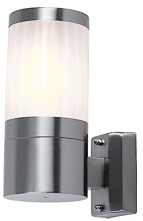 GLOBO LIGHTING Wandleuchte Außen Edelstahl Außenleuchte Wand Wandlampe Garten silber weiß Halbrund, Metall Kunststoff, 1x E27, DxHxT 10,2x24x15,5 cm