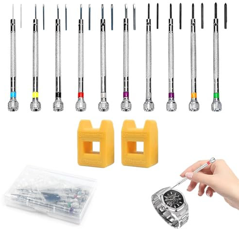 10 Pièces Tournevis Horlogerie avec Démagnétiseur, 0.6mm - 2.0mm Outil D'horlogerie de Précision, Mini-Tournevis, set de Tournevis à Lunettes, pour Montres, Lunettes, Smartphone, Tablettes