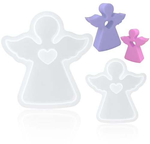2 Pcs Stampi in Silicone per Candele, 11,1x1,1cm+8,8x8cm, 3D Stampo Silicone Angelo, Stampi da Forno per Torta Cioccolato Dessert Mousse Fondente, Riutilizzabili Stampo per Sapone Fai da Te (Angelo)