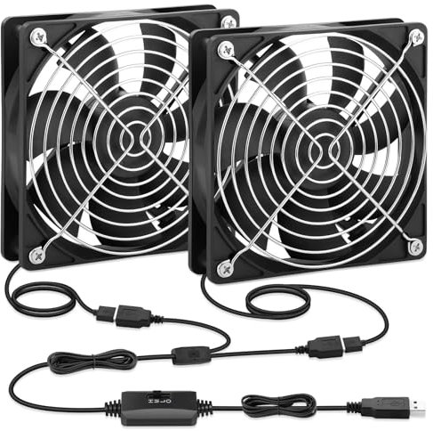 2 Packs AmRunJe 120mm x 25mm USB Cooling Fan 5V Brushless Dual Fan with Speed Controller for Computer Receiver DVR Xbox AV Cabinet Projector Router