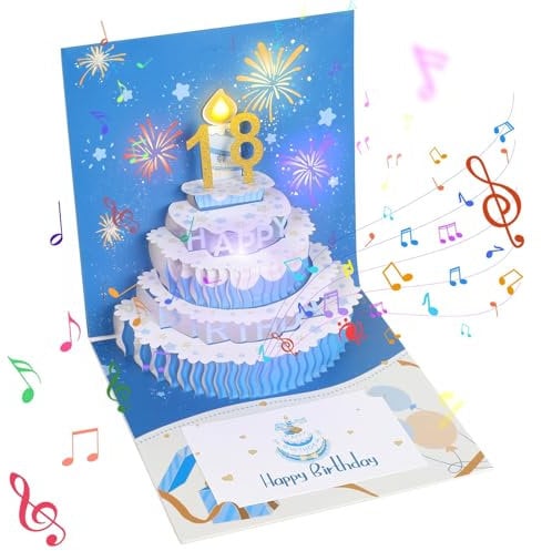 PTUI Geburtstagskarte - Musikalische & Licht Happy Birthday Karten für Frauen Männer Ehemann Ehefrau Kinder, Premium 3D Pop Up Grußkarten Geburtstagsgeschenke