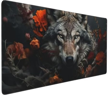 Gaming Tapis de Souris Fleurs Loup, Grand Tapis de Souris XXL 1600x800x3 mm, Tapis Souris pour Clavier et Bureau, avec Bords Surpiqués et Dos Antidérapant, for Gamer Gaming Accessoire E-460