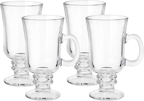 RIXI| Glass Irish Coffee Mug | Set of 4 | 8oz Coffee Mugs for Drinking | Durable Glassware Mugs