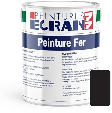 Peinture fer professionnelle, satin, peinture opacifiante, sans odeur, antirouille, protège, décore intérieur, extérieur ECRAN77 1 litre