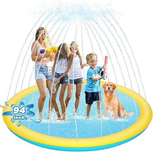 Thicken 94'' Splash Pad for Kids and Dogs,Non-Slip Outdoor Sprinkler Play Mat for Summer,Splash Pool Water Toys for Pets& Toddlers,Easy to Use/Clean