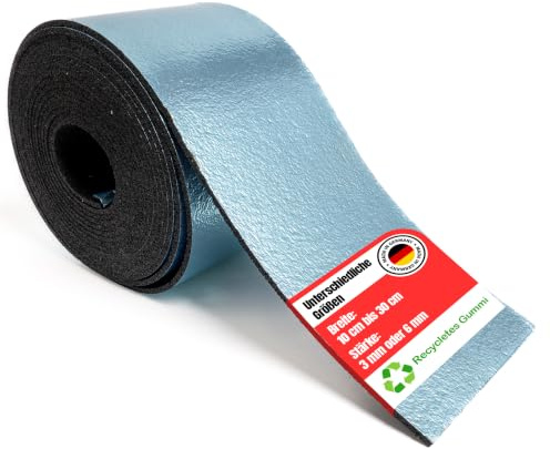 Bautenschutzmatte Alukaschiert Gummiunterlage Streifen 3mm | 6mm Größe von 250x10000 mm | Breite bis 300 mm | Rollen mit 5 und 10 Meter