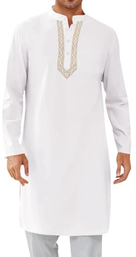 RUMAOZIA Abbigliamento Marocchino da Uomo Abaya da Uomo Kaftan in Cotone Abbigliamento Islamico da Preghiera per Uomini Burka Araba Abbigliamento per Ramadan Abiti Musulmani Maniche Lunghe Tuniche