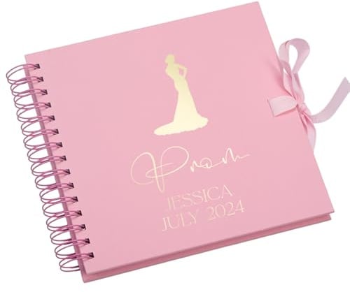 Personalised Prom Memory Book for Girls, Spiral Bound Kraft Scrapbook, Metallic Foil Finish
