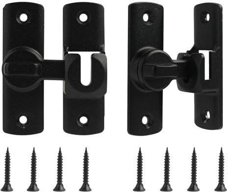 Lot de 2 verrous de porte verrouillables pour portes coulissantes, serrure de porte de grange à 90 degrés avec accessoires, serrure de porte intérieure pour l'intérieur et l'extérieur, verrou de porte