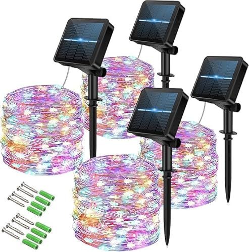 Vulisox Solar String Lights Outdoor, Fairy Lights Waterproof, 4 Pack Total 48M/ 160Ft 480LEDS/ 8 Mode Copper Wire Solar Lights Outdoor Garden for Party, Trees, Camping, Decorations (Multi-Coloured)