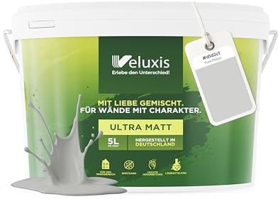 Veluxis® Pintura de pared gris para interiores - 5 litros y opacidad clase 1, sin vetas, antigoteo y ecológica, libre de COV - (Pure Pitaya)