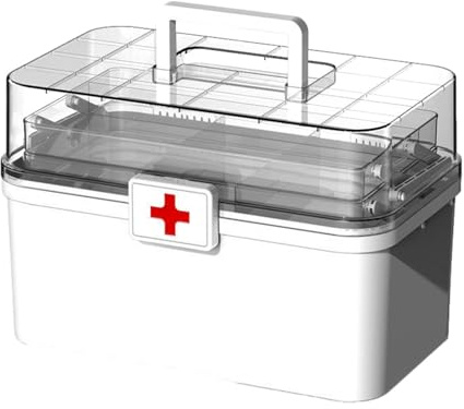 Medical Supplies Organizer-Stapelbarer Medizinschrank 3-lagig | Große Kapazität Erste-Hilfe-Kasten mit Griff und Verriegelungsclip, perfekt für Reisecamperschule und Notfall