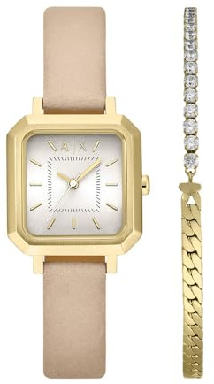 Armani Exchange Watch for Women, Quarz Dreizeigeruhrwerk und 27 mm Gehäusegröße mit Lederarmband