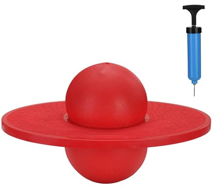 Relaxdays Pogo Ball für Kinder, bis 100 kg, Hüpfspielzeug Outdoor, rot | Hüpfball mit Platte, Balance, HBT: 25x39x28 cm