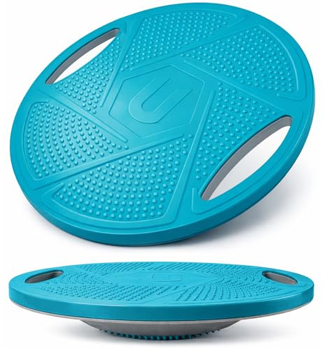 unycos - Balance Board aus PP mit Griffen【Ø41,5 cm】Rutschfest mit 360° Drehung, Gleichgewichtstrainer bis 150 kg Belastbar, Wackelbrett für Koordinationstraining und Physiotherapie (Türkis)