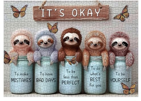 Cute Sloth Puzzles for Adults 1000 Pieces, Funny Animal Inspirational Scripture Bible Art Jigsaw Puzzles, Impossible Butterfly Challenging Puzzle