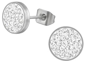 Diademita Ohrstecker Rund 8 mm aus Hochglanzpoliertem Chirurgenstahl mit Kristall