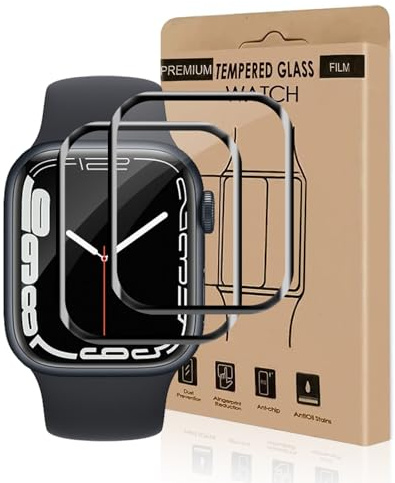 Bodyguard Verre Trempé pour Apple Watch Series 7/8/9(41mm), 2 pièces à l'épreuve des bulles protection écran, Anti Rayures, Haute Sensibilité, Grande clarté Apple Watch 41mm vitre protection