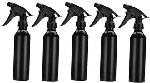 DECHOUS 5 Unidades de Botellas Pulverizadoras Vacías de 250 Ml de Aleación de Aluminio Negras Multifuncionales Boquilla Giratoria para Niebla y Chorro Recargables y Portátiles para Uso