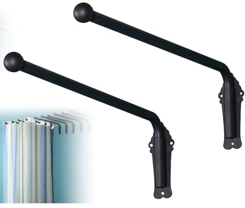 Schwerlast Schwenkarm-Fenstervorhangstange, Flexibel Schwenkarm-Gardinenstange 25mm Durchmesser,Klassisch Runde Endstücke Schmücken Vorhangständer für Fenster Tür(Size:70cm/28inch,Color:Black 2pcs)