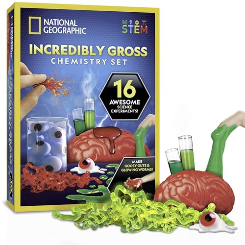 National Geographic Incredibly Gross Science Kit – 16 Disgusting Experiments with Bonus Guide, Yucky Slime Chemistry Set, Learning Toy, STEM Project for Boys and Girls, Birthday Gifts for Kids 8-12